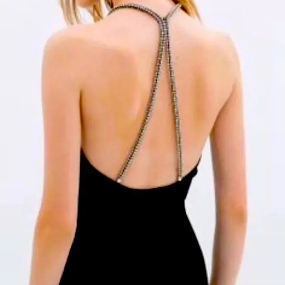 Zara Dresses Zara Black Knit Halter Open Back Dress W Diamond